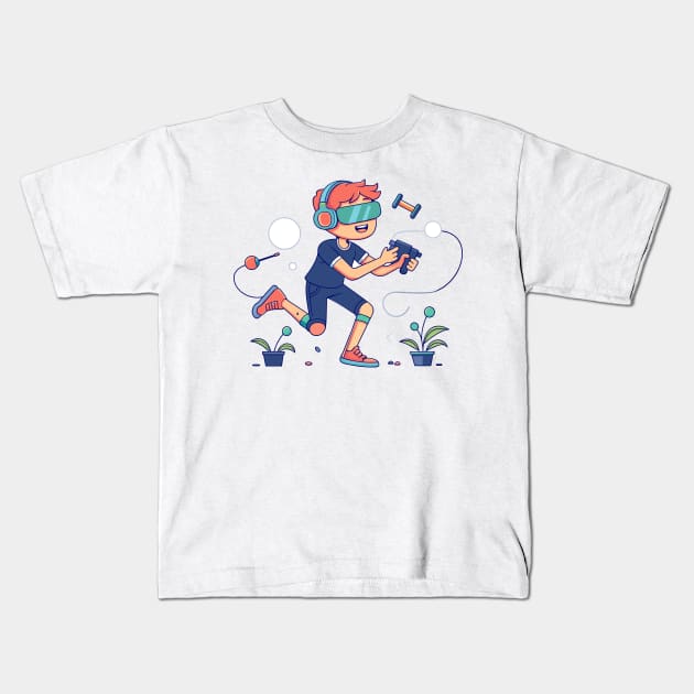 boy playing vr Kids T-Shirt by Shapwac12